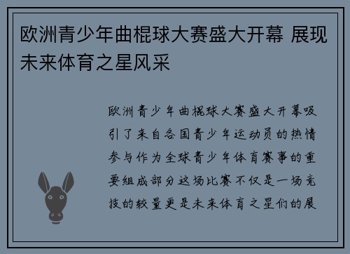 欧洲青少年曲棍球大赛盛大开幕 展现未来体育之星风采 欧洲青少年曲棍球大赛盛大开幕 展现未来体育之星风采
